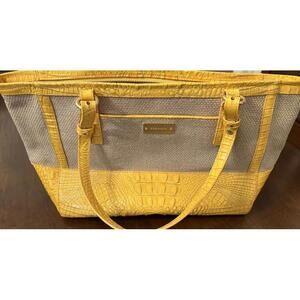 Brahmin Medium Asher Tote in Buttercup Yellow Croc Embossed Leather and Canvas